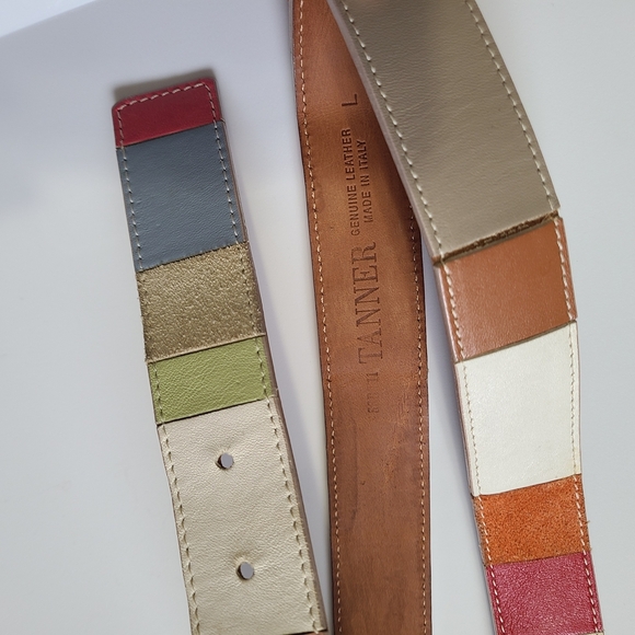 Tanner Beautiful Colorblock Genuine Leather Belt Womens Large Suede Patch ITALY‎ main image 9